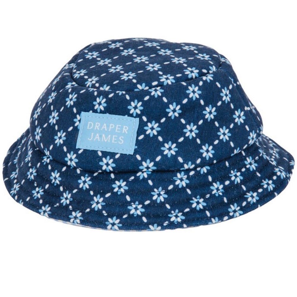 New Draper James Reversible Bucket Floral Dog Hat Navy M/L